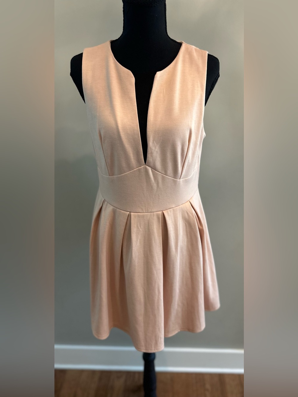 Akira Chicago Sleeveless Blush Pink V-Neck Fit & Flare Dress